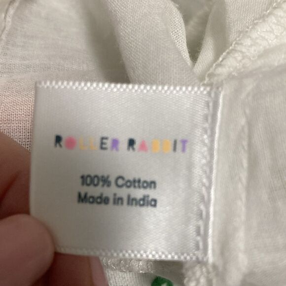 Roller Rabbit Tasha Rylina Cover-Up Mini Dress in White with Green Embroidery. - Picture 9 of 10